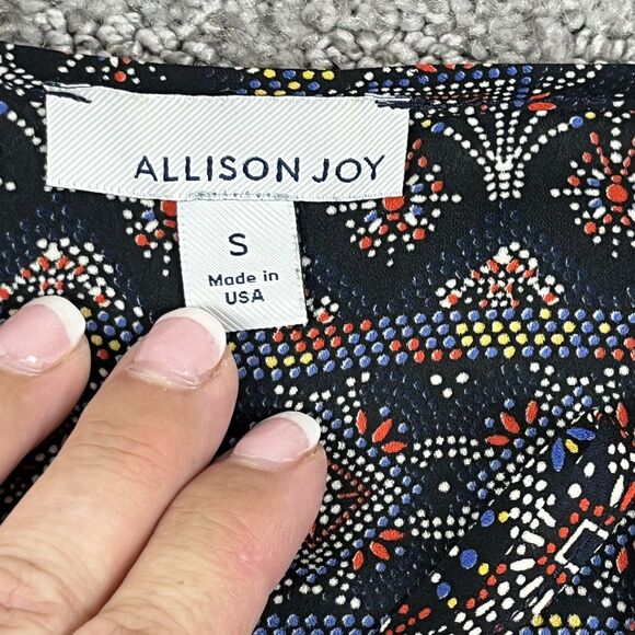 Allison Joy Blouse Womens Small Black White Boho Geometric Mixed Print Top USA - Picture 6 of 9